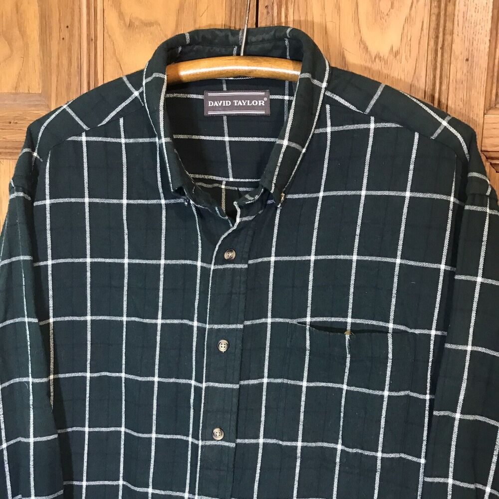 David Taylor Green Plaid Cotton Shirt Men's size XL Long Sleeve Button Down Top - Picture 3 of 11